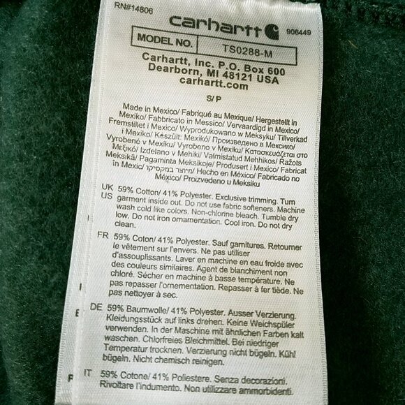 Carhartt Men’s Small Loose Fit Midweight Logo Sleeve Pullover Sweatshirt Green - Picture 14 of 15